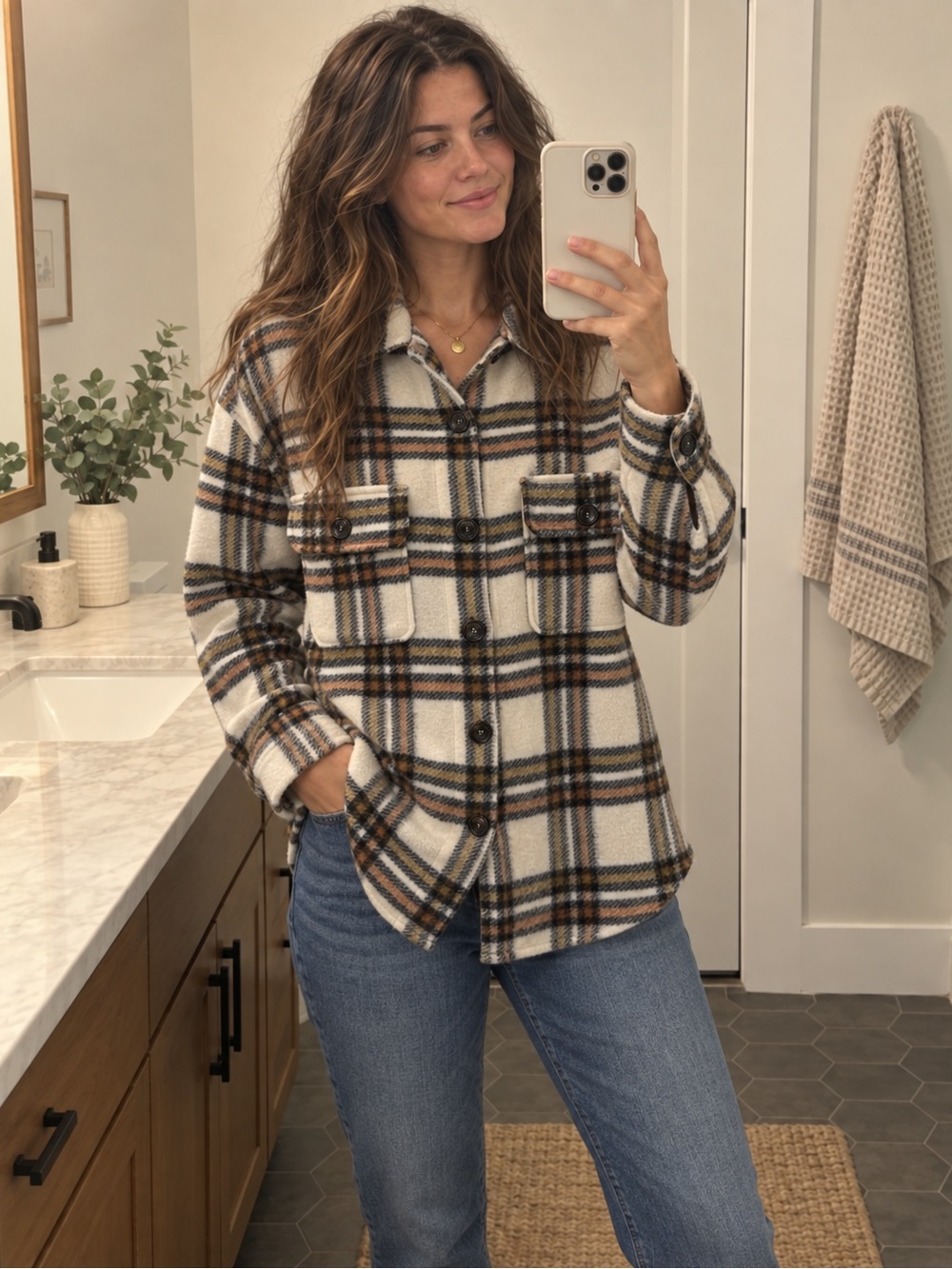 NWT staccato flannel Shacket brown and cream medium